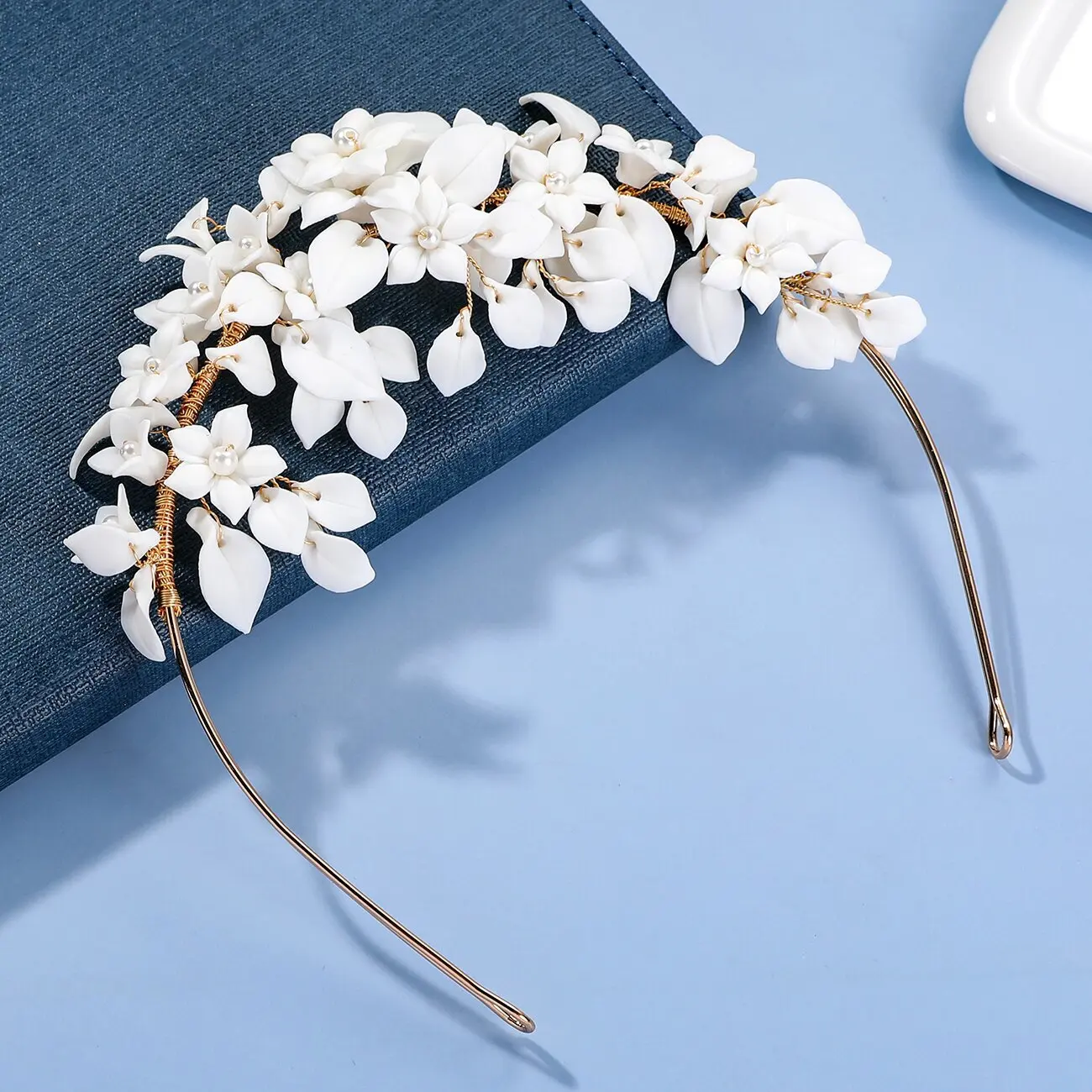 Bridal Hair Jewelry Gold Color Headbands Headpieces Porcelain Flower Hairband Brides Gift Headdress Headwear Wedding Accessories - Image 3