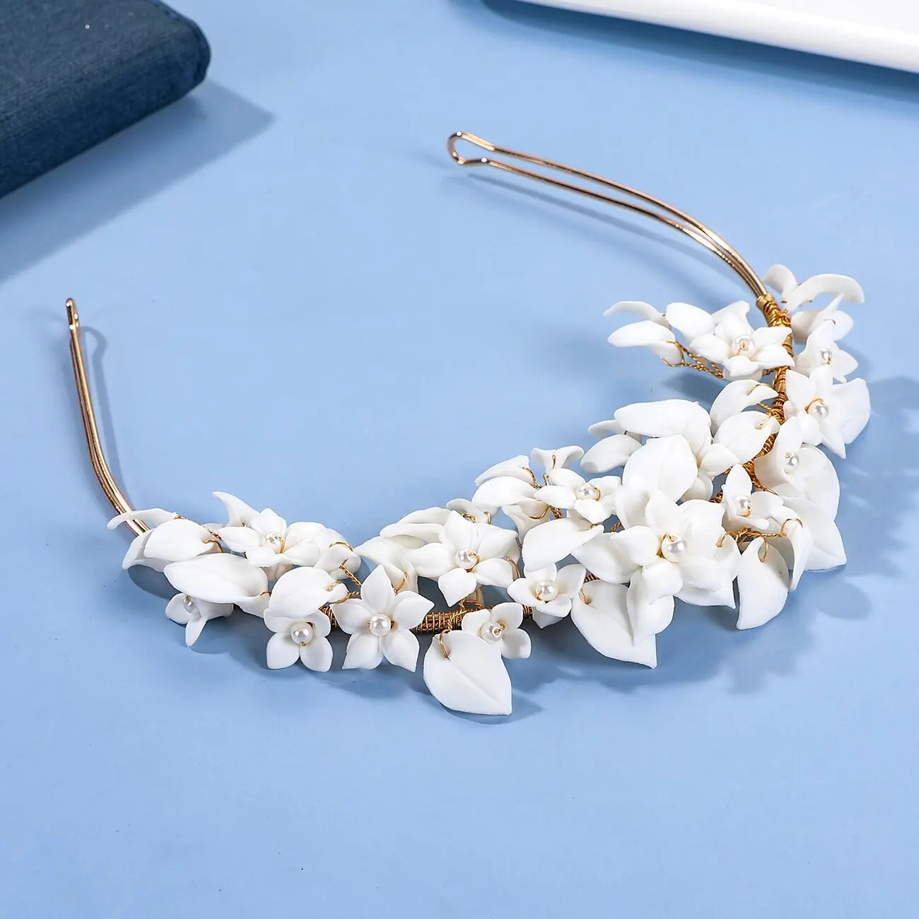 Bridal Hair Jewelry Gold Color Headbands Headpieces Porcelain Flower Hairband Brides Gift Headdress Headwear Wedding Accessories - Image 6