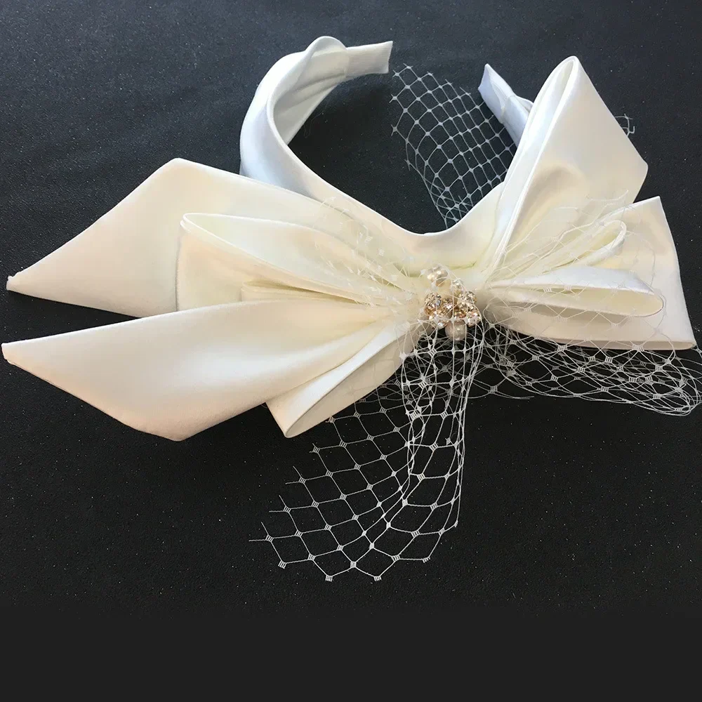 Bridal Headbands For Women Satin Mesh Bow Fascinator Wedding Hairband With Blusher Veils Elegant Party Bride Hair Accessories - Image 2