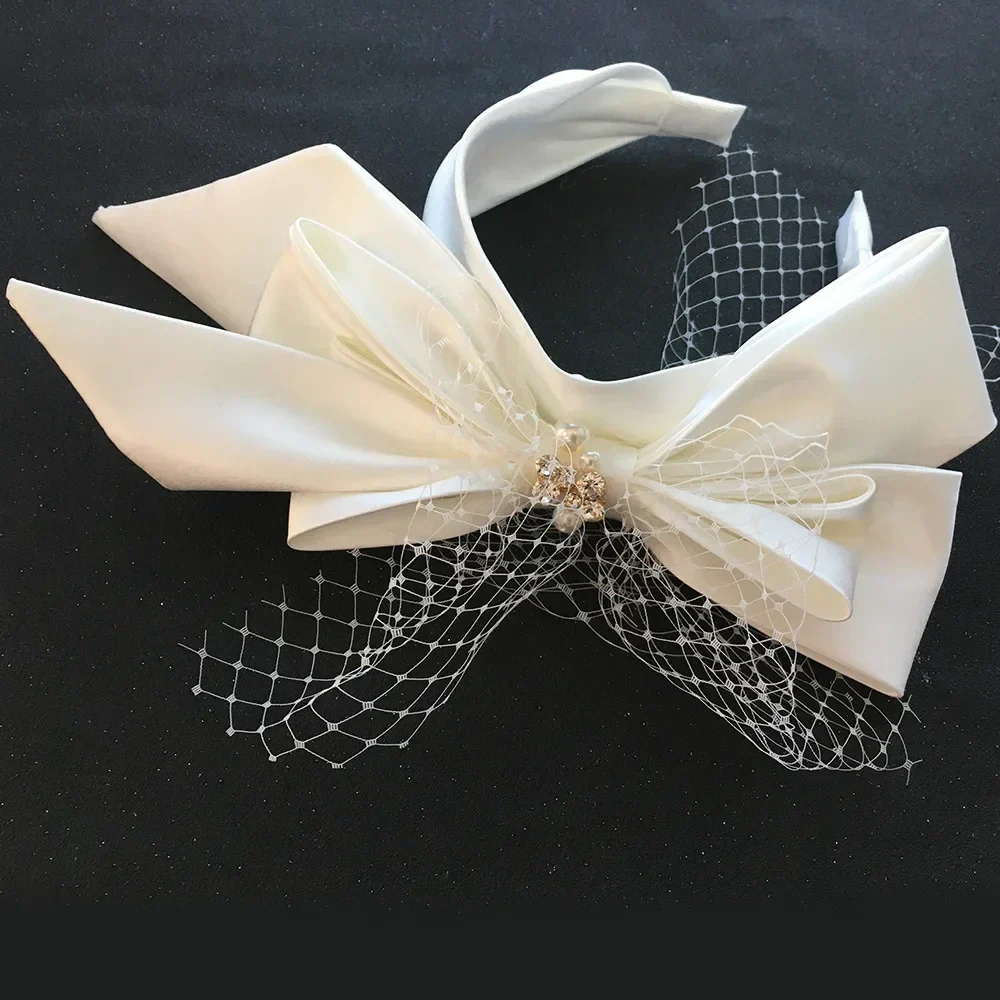 Bridal Headbands For Women Satin Mesh Bow Fascinator Wedding Hairband With Blusher Veils Elegant Party Bride Hair Accessories - Image 3