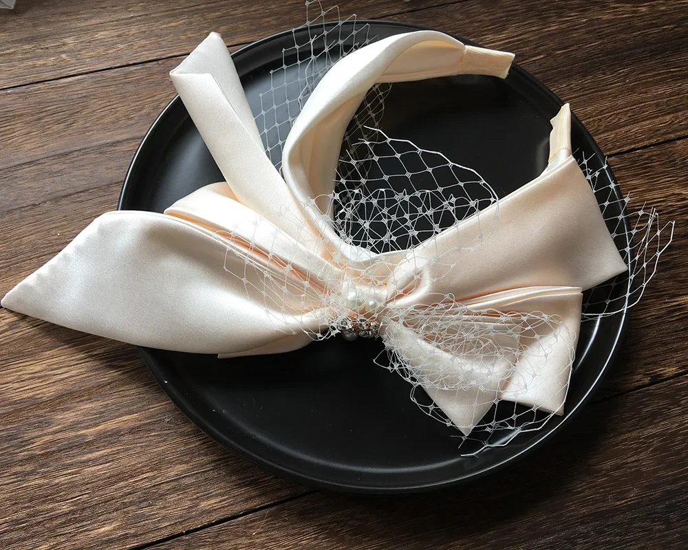 Bridal Headbands For Women Satin Mesh Bow Fascinator Wedding Hairband With Blusher Veils Elegant Party Bride Hair Accessories - Image 4