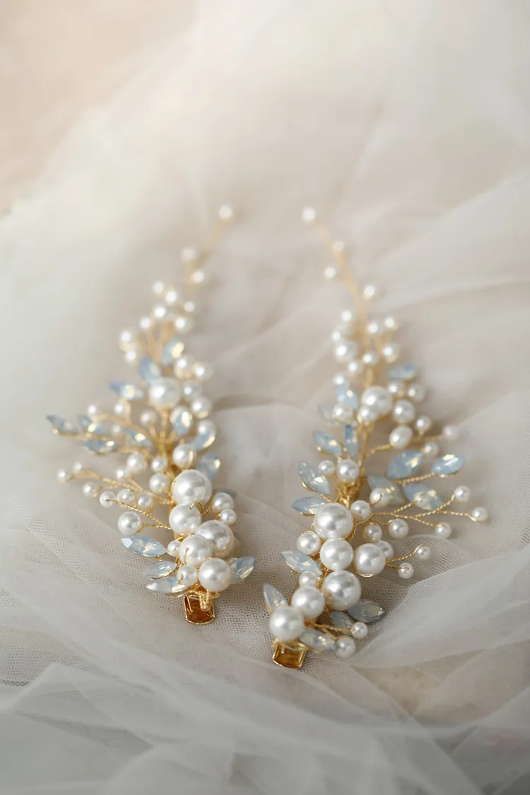 Bridal Jewelry Crystal Rhinestones Opal Hair Clips Pins Pearls Hairpins Brides Bridesmaids Head Pieces Women Wedding Accessories - Image 2