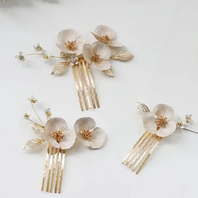 Bridal Jewelry Gold Color Hair Pin Clip Flower Leaf Head Piece For Bride Bridesmaids Women Crystal Hairpin Wedding Accessories - Image 2