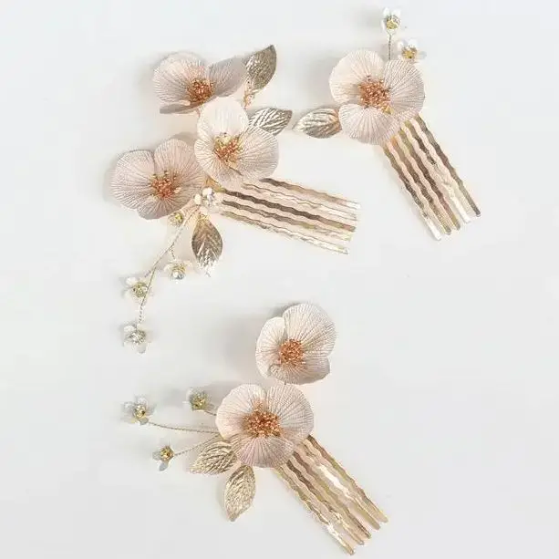 Bridal Jewelry Gold Color Hair Pin Clip Flower Leaf Head Piece For Bride Bridesmaids Women Crystal Hairpin Wedding Accessories - Image 3