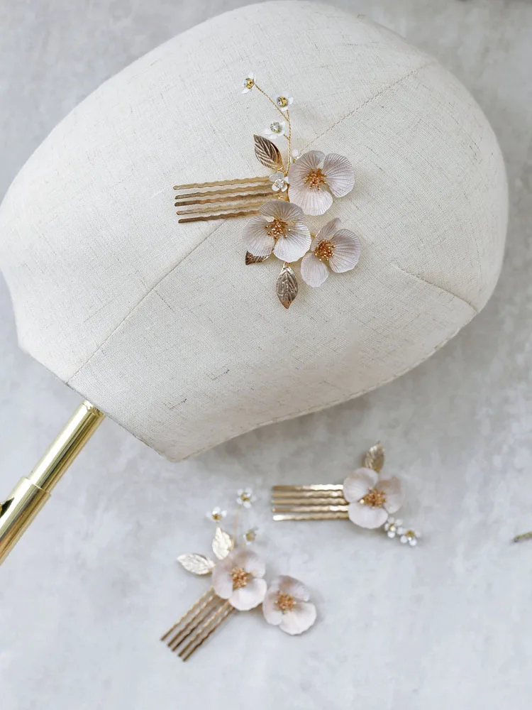 Bridal Jewelry Gold Color Hair Pin Clip Flower Leaf Head Piece For Bride Bridesmaids Women Crystal Hairpin Wedding Accessories - Image 5