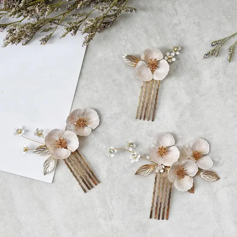 Bridal Jewelry Gold Color Hair Pin Clip Flower Leaf Head Piece For Bride Bridesmaids Women Crystal Hairpin Wedding Accessories - Image 7