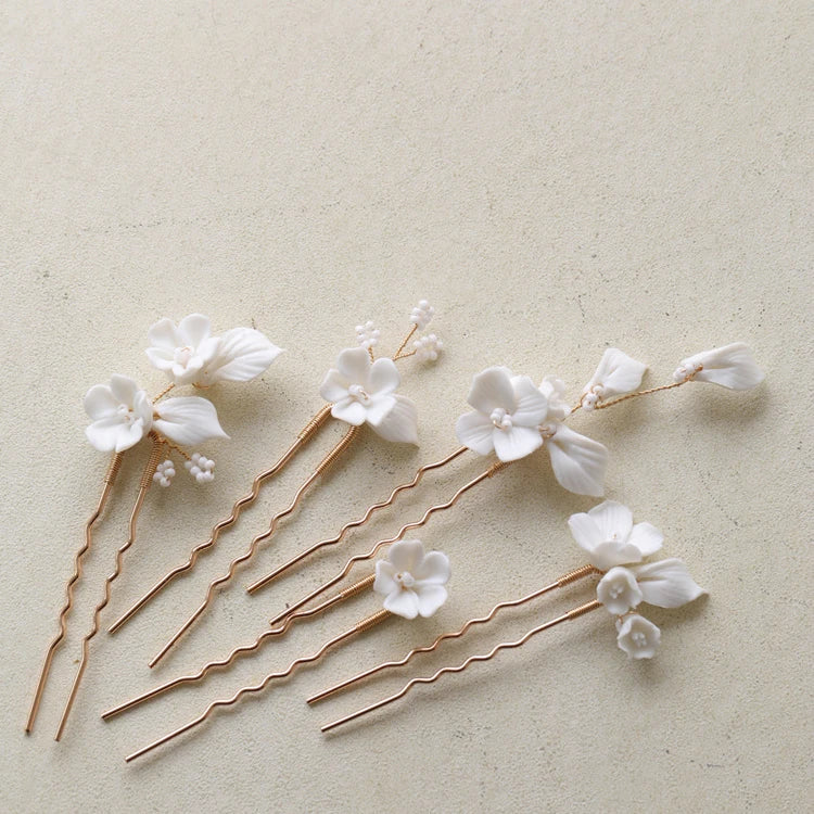 Bridal Jewelry Gold Silver Color Hairpin Porcelain Flower Hair Pin Clip Brides Women Head Piece Headdress Wedding Accessories - Image 2