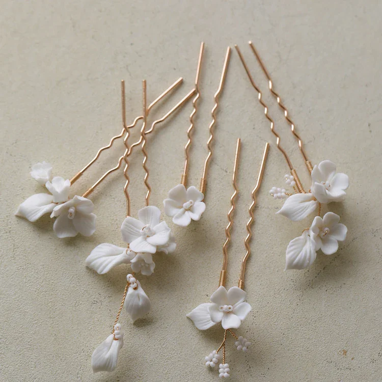Bridal Jewelry Gold Silver Color Hairpin Porcelain Flower Hair Pin Clip Brides Women Head Piece Headdress Wedding Accessories - Image 3