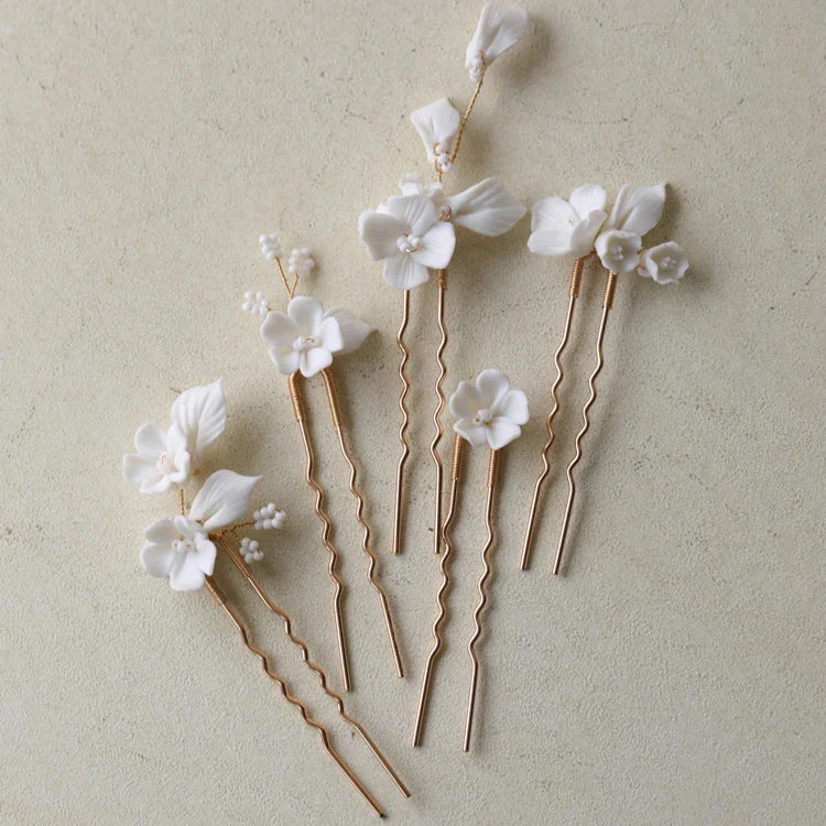Bridal Jewelry Gold Silver Color Hairpin Porcelain Flower Hair Pin Clip Brides Women Head Piece Headdress Wedding Accessories - Image 5