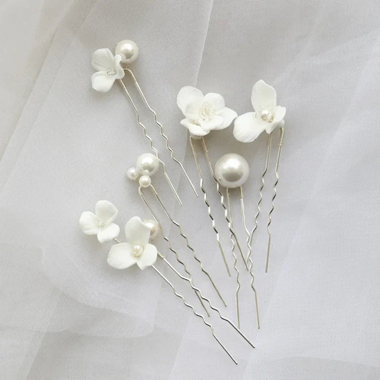 Bridal Jewelry Gold Silver Color Hairpin Porcelain Flower Hair Pin Clip Brides Women Head Piece Headdress Wedding Accessories - Image 8