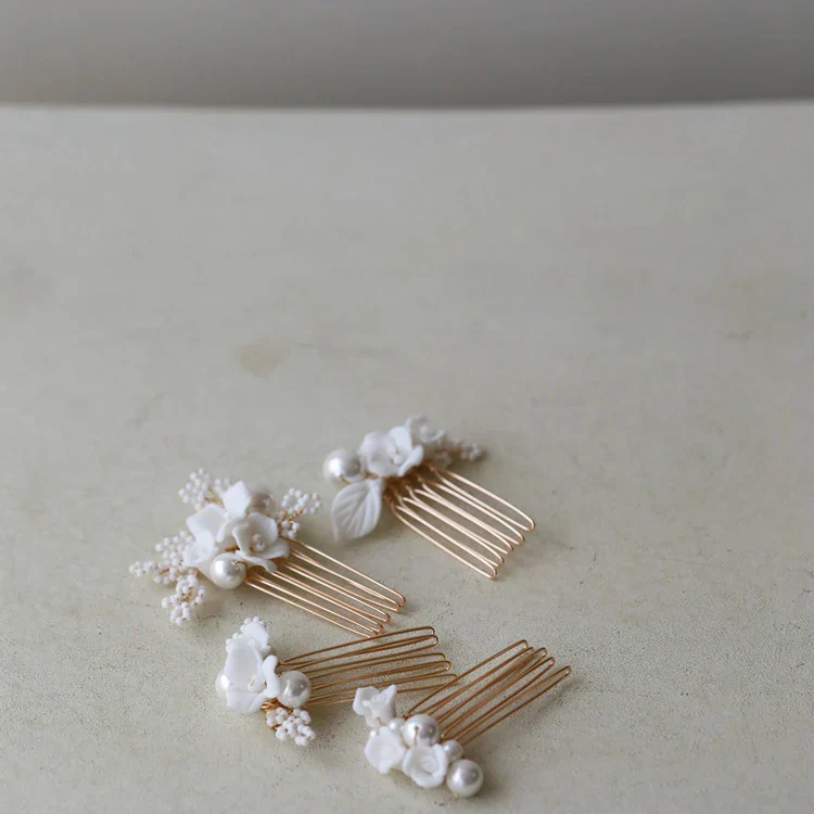 Bridal Jewelry Imitation Pearl Hair Comb Pin Porcelain Flower Head Piece Brides Gold Silver Color Hairpin Wedding Accessories - Image 4