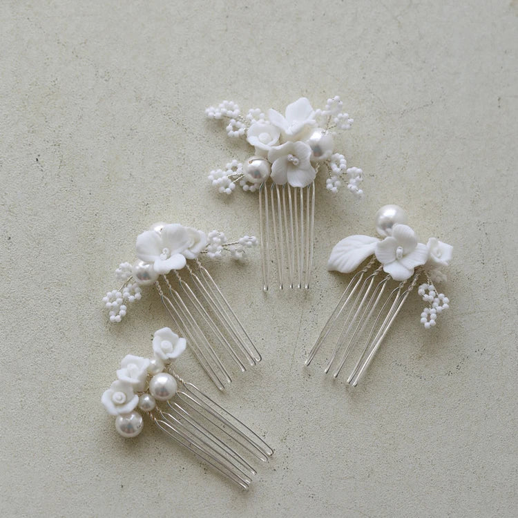Bridal Jewelry Imitation Pearl Hair Comb Pin Porcelain Flower Head Piece Brides Gold Silver Color Hairpin Wedding Accessories - Image 5