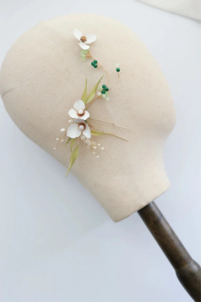 Bridal Jewelry Imitation Pearl Hairpin Gold Color Head Piece For Brides Women Flower Leaf Hair Comb Pin Clip Wedding Accessories - Image 2
