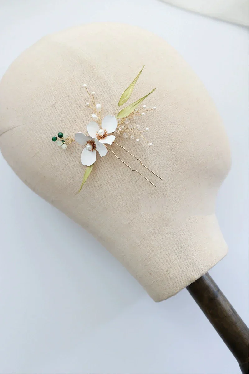 Bridal Jewelry Imitation Pearl Hairpin Gold Color Head Piece For Brides Women Flower Leaf Hair Comb Pin Clip Wedding Accessories - Image 3