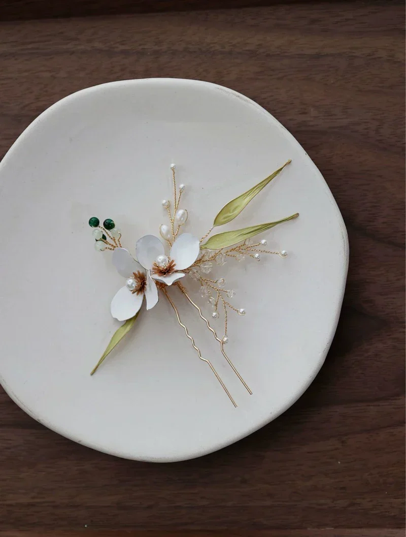 Bridal Jewelry Imitation Pearl Hairpin Gold Color Head Piece For Brides Women Flower Leaf Hair Comb Pin Clip Wedding Accessories - Image 4