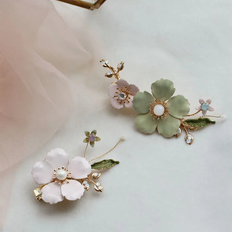 Bridal Jewelry Pink Flower Hairpins Crystal Hair Clips Pins Headpieces For Brides Women Girl Headdress Wedding Accessories - Image 2