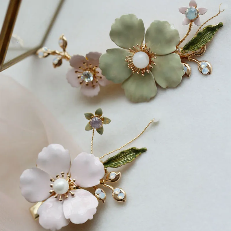 Bridal Jewelry Pink Flower Hairpins Crystal Hair Clips Pins Headpieces For Brides Women Girl Headdress Wedding Accessories - Image 3