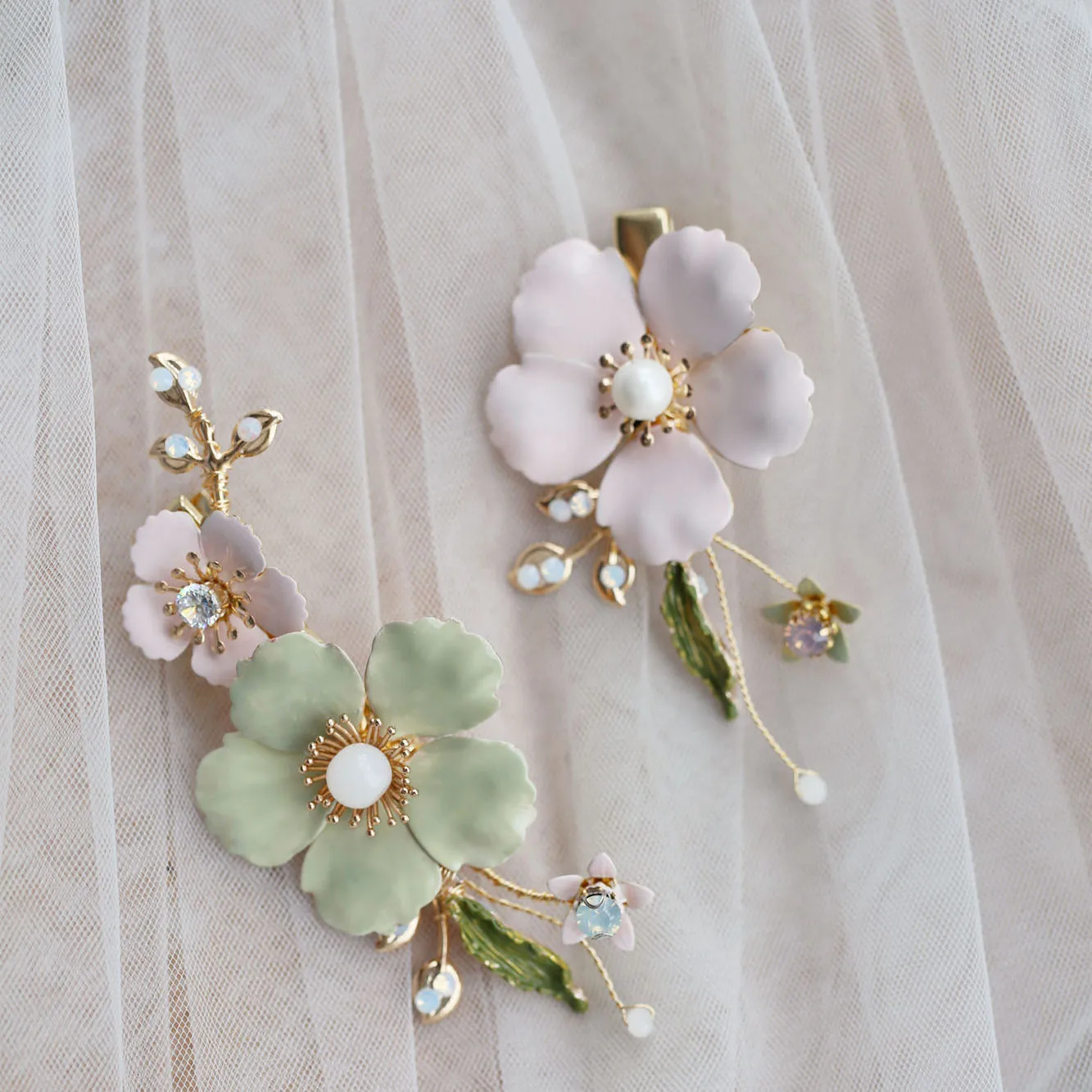 Bridal Jewelry Pink Flower Hairpins Crystal Hair Clips Pins Headpieces For Brides Women Girl Headdress Wedding Accessories - Image 4