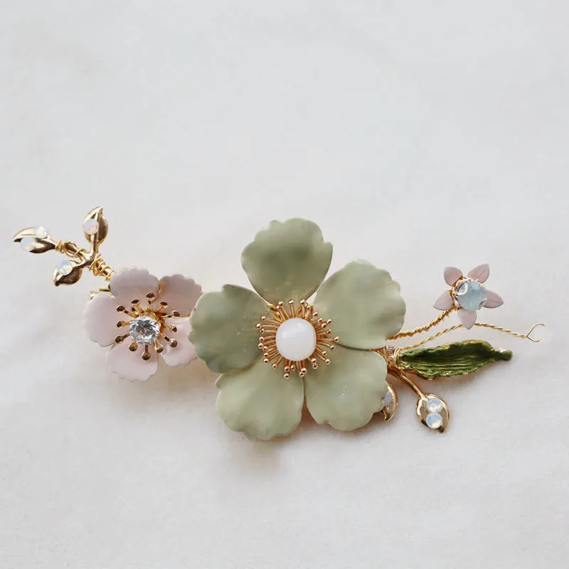 Bridal Jewelry Pink Flower Hairpins Crystal Hair Clips Pins Headpieces For Brides Women Girl Headdress Wedding Accessories - Image 5