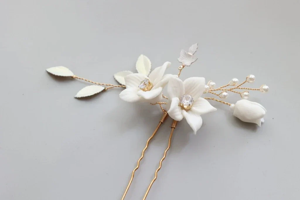 Bridal Jewelry Porcelain Flower Hair Clip Comb Crystal Hairpin Women Bride Bridesmaids Gold Color Head Piece Wedding Accessories - Image 5