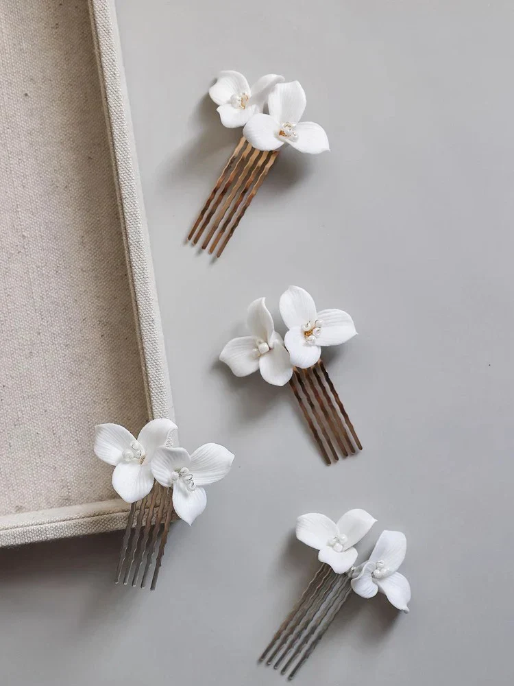 Bridal Jewelry Porcelain Flower Hair Comb Clip Pin Women Girl Head Piece For Bride Bridesmaids Hairpin Wedding Accessories - Image 2