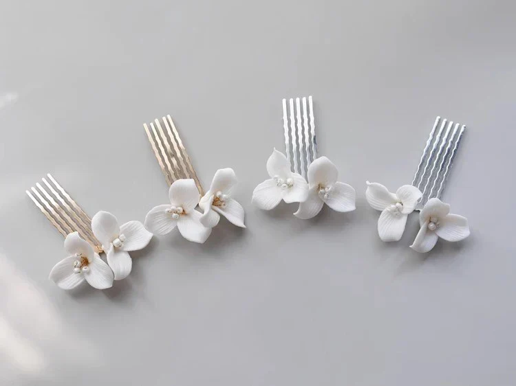 Bridal Jewelry Porcelain Flower Hair Comb Clip Pin Women Girl Head Piece For Bride Bridesmaids Hairpin Wedding Accessories - Image 3