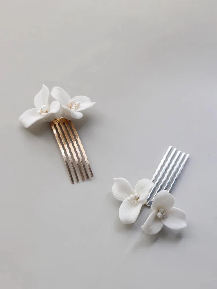 Bridal Jewelry Porcelain Flower Hair Comb Clip Pin Women Girl Head Piece For Bride Bridesmaids Hairpin Wedding Accessories - Image 4