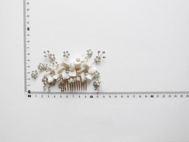 Bridal Jewelry Porcelain Flower Hair Comb Head Piece Brides Party Dinner Dress Crystal Rhinestones Hairpin Wedding Accessories - Image 5