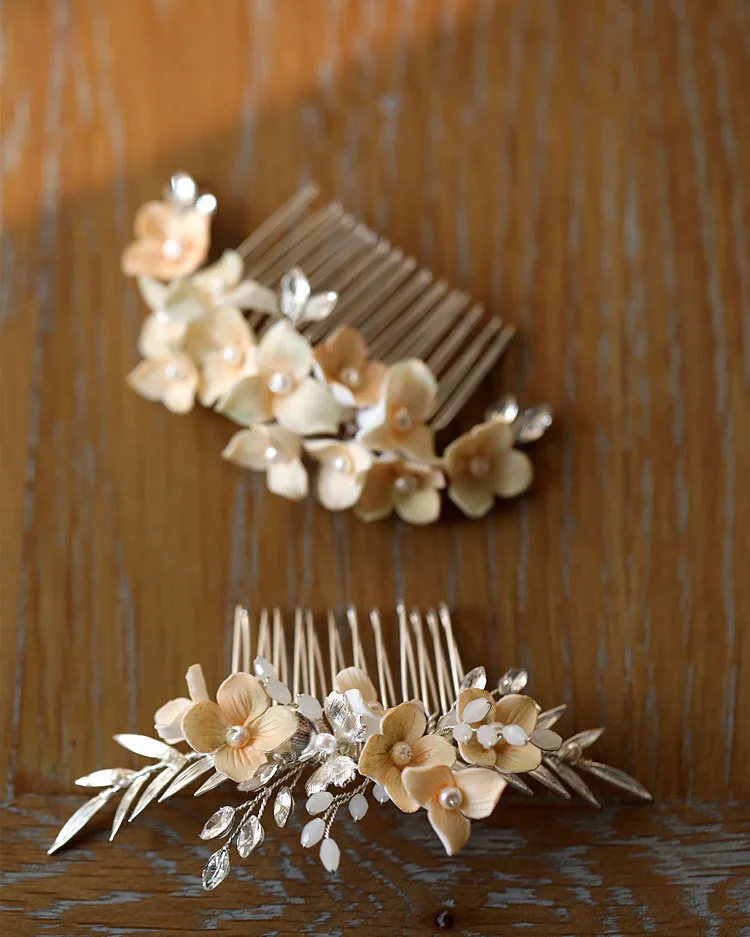 Bridal Jewelry Porcelain Flower Hair Comb Pin Clip For Brides Bridesmaids Hairpins Floral Leaf Head Piece Wedding Accessories - Image 2