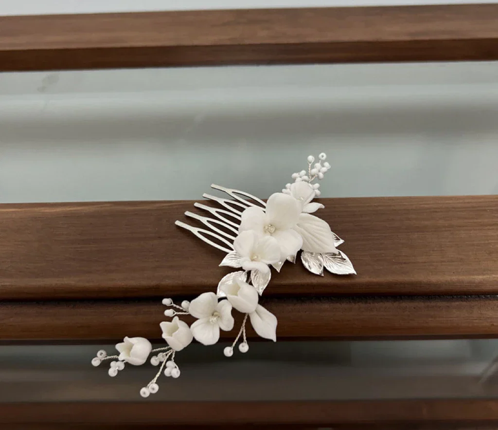 Bridal Jewelry Porcelain Flower Hair Comb Pin Clip Head Pieces Brides Bridemaids Gold Silver Color Hairpins Wedding Accessories - Image 3