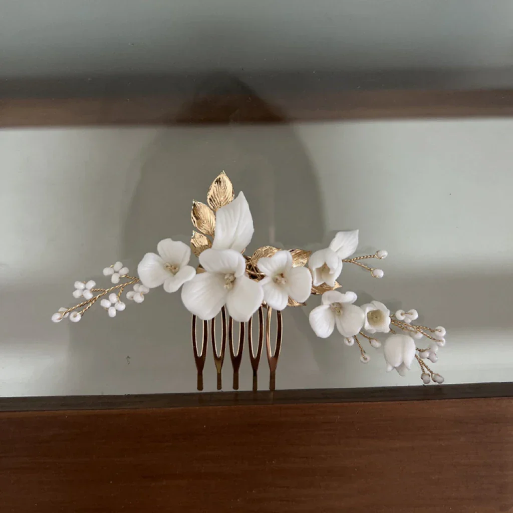 Bridal Jewelry Porcelain Flower Hair Comb Pin Clip Head Pieces Brides Bridemaids Gold Silver Color Hairpins Wedding Accessories - Image 4