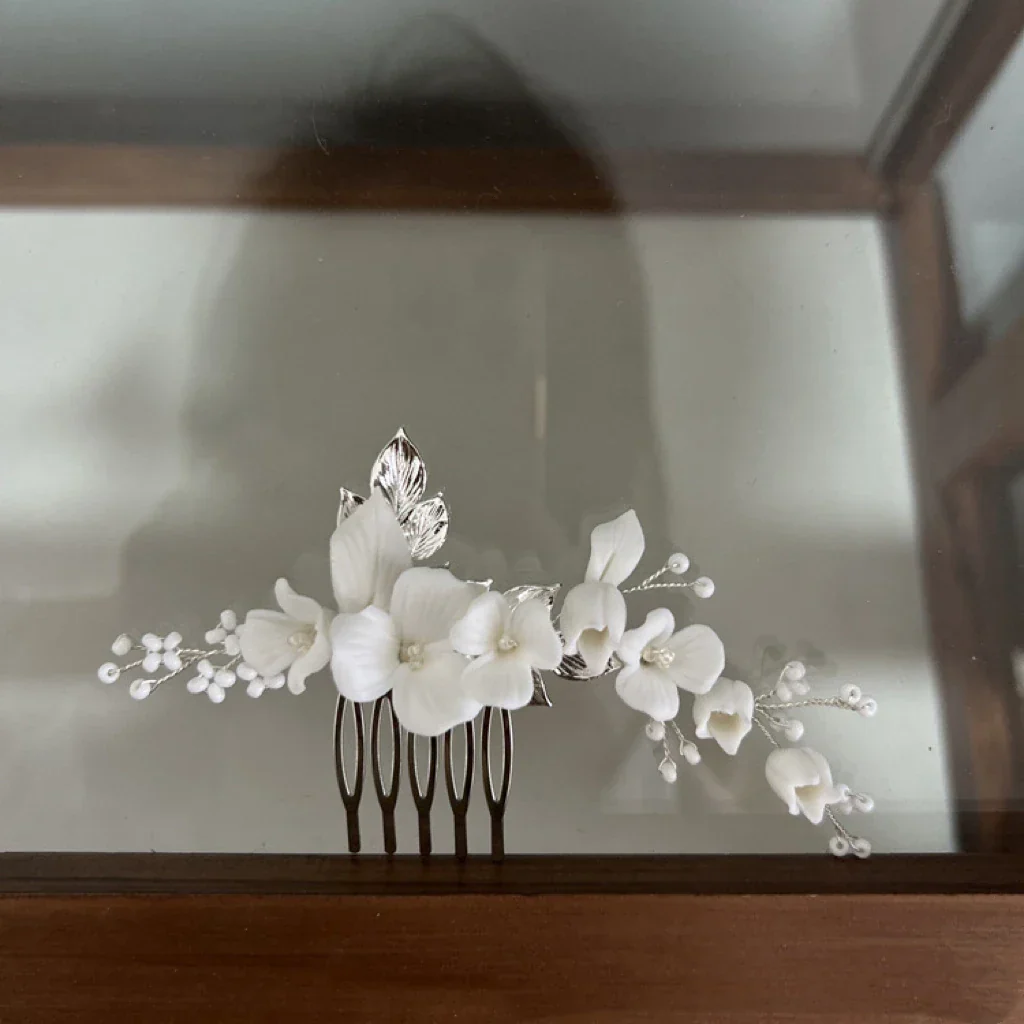 Bridal Jewelry Porcelain Flower Hair Comb Pin Clip Head Pieces Brides Bridemaids Gold Silver Color Hairpins Wedding Accessories - Image 5