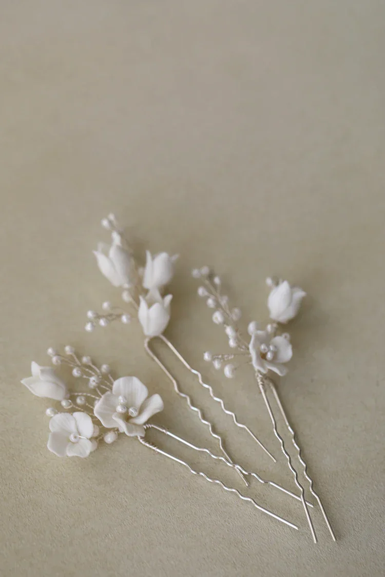 Bridal Jewelry Porcelain Flower Hairpins Silver Color Hair Pin Clip For Brides Bridesmaids Women Head Pieces Wedding Accessories - Image 5
