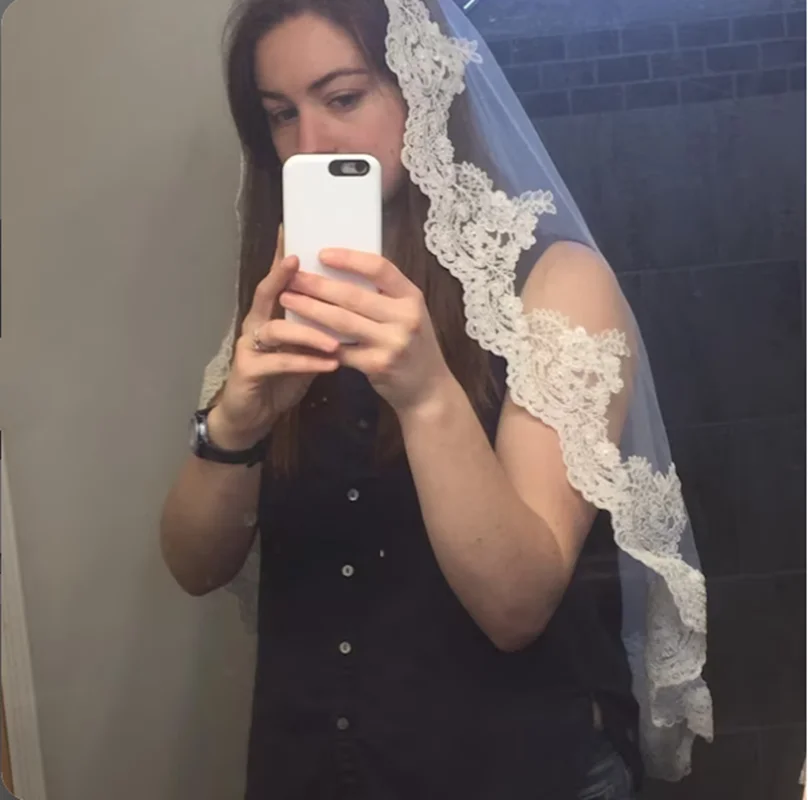 Bridal Mantilla Lace Veil Cathedral Length Wedding Veil - Elegant Bridal Accessories - Image 3