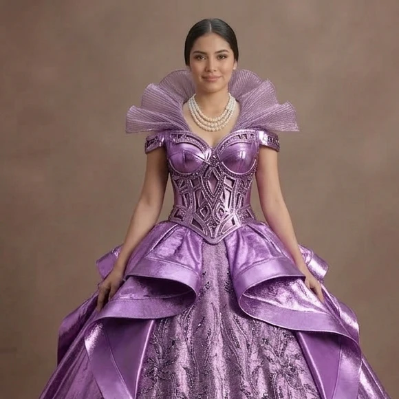 Bright Purple Quinceañera Dress Metallic Shine Finish - Image 4