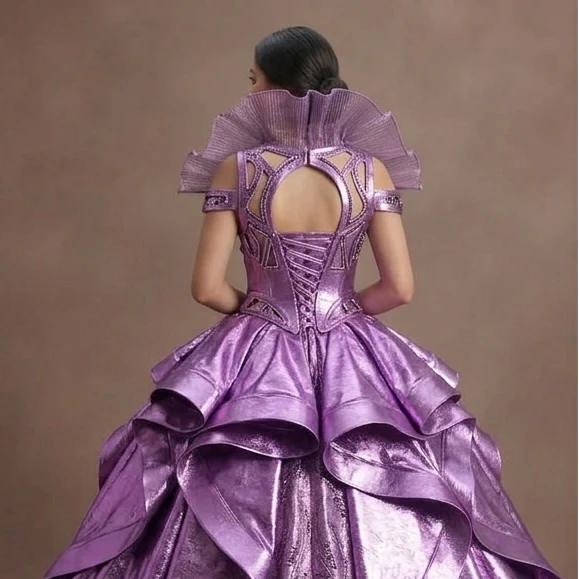 Bright Purple Quinceañera Dress Metallic Shine Finish - Image 5