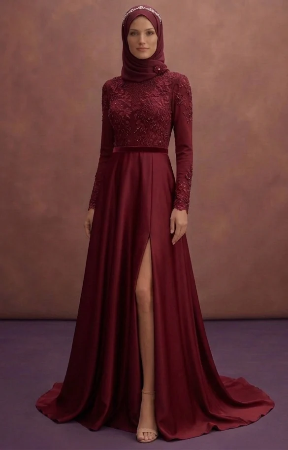 Burgundy Muslim Prom Dresses – Deep & Romantic Styles - Image 2