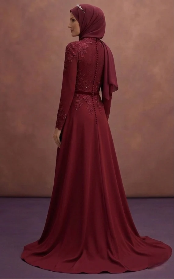 Burgundy Muslim Prom Dresses – Deep & Romantic Styles - Image 3