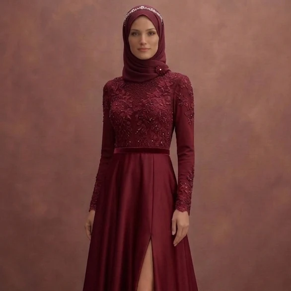 Burgundy Muslim Prom Dresses – Deep & Romantic Styles - Image 4
