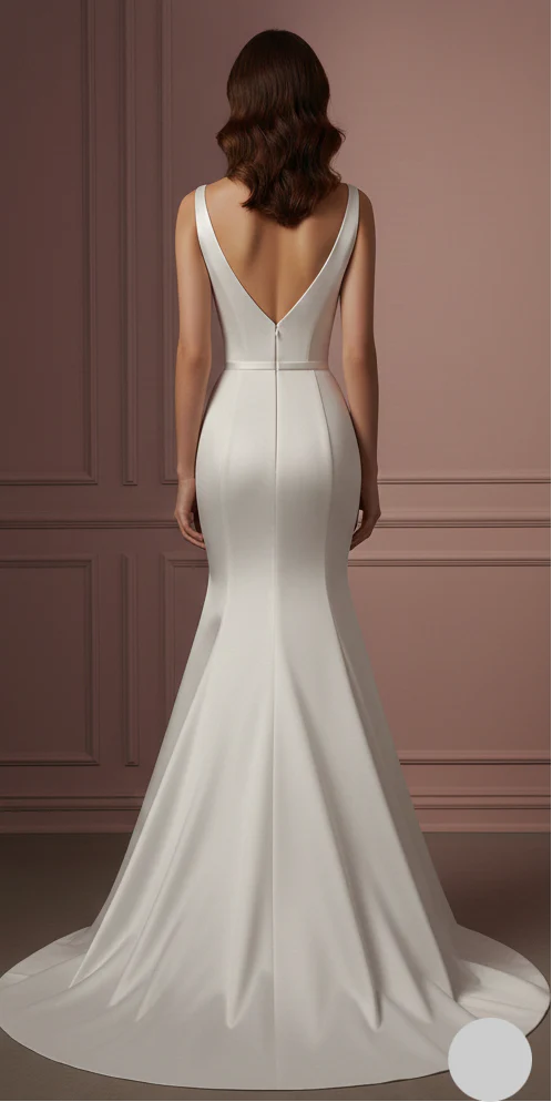Fit and Flare Wedding Dress Plain Long Lace Romantic Gown - Image 3