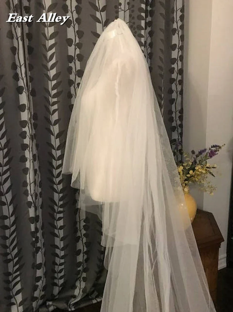 Cathedral Lace Veil 2-Tier 100" wide X 100" (2.5 meter) long Lace Trim on Floor Section - Image 5