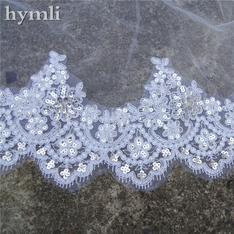 Cathedral Length Bridal Veil 1 Layer Long Lace Wedding Veil with Sequins for Brides - Image 3