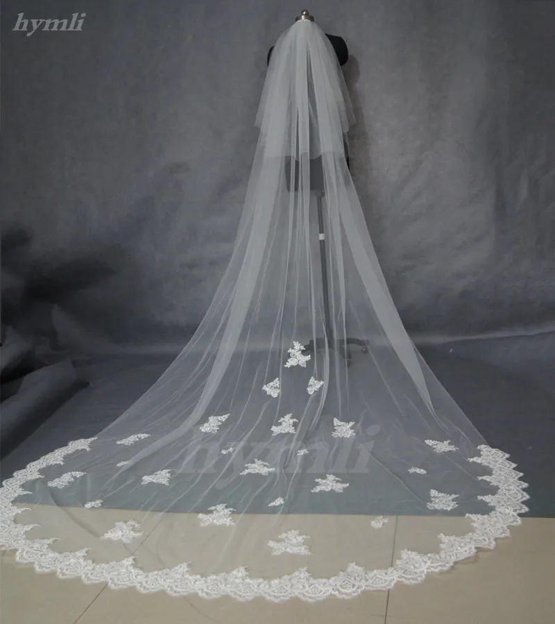 Cathedral Length Bridal Veil 2 Layer 3 Meters Popular New Style White Ivory Off-White Lace Wedding Veil for Brides