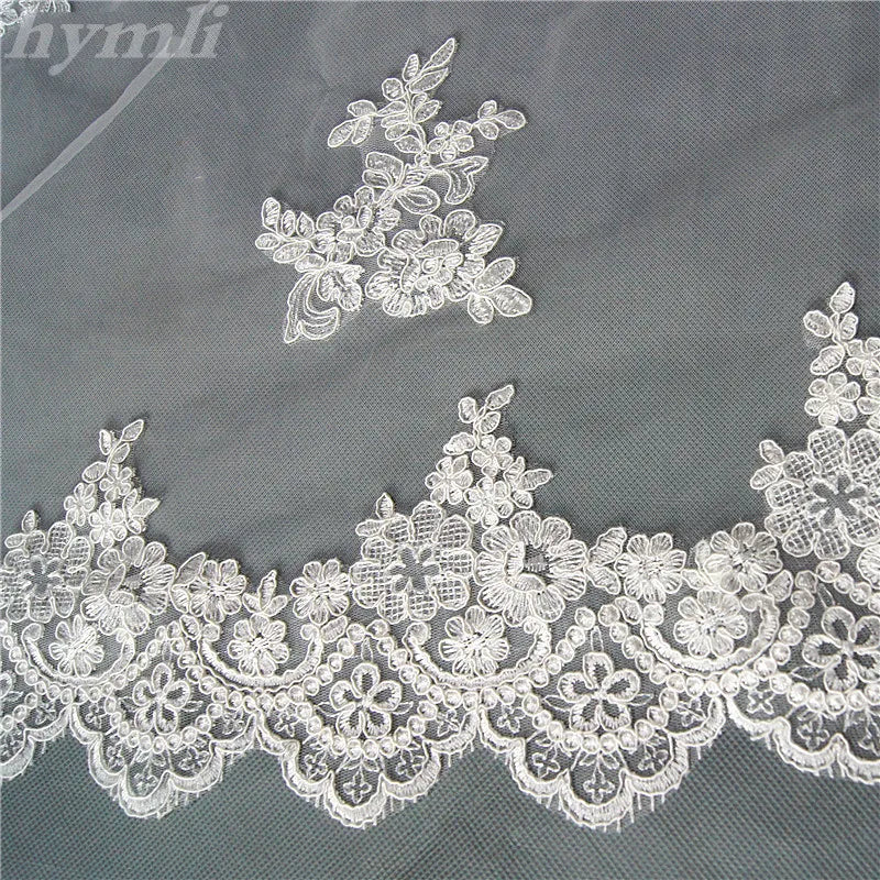 Cathedral Length Bridal Veil 2 Layer 3 Meters Popular New Style White Ivory Off-White Lace Wedding Veil for Brides - Image 3