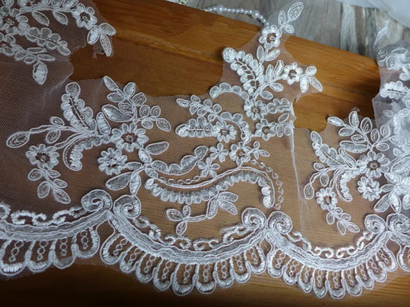 Cathedral Length Long Wedding Veil with Metal Comb Lace Bridal Veil in White Off-White And Ivory for Brides - Image 3