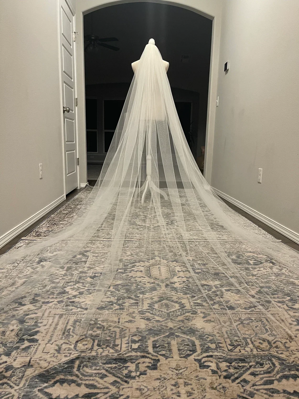 Cathedral Wedding Veil White Off-White Champagne Ivory Colors Minimalistic Design with Metal Comb - Image 4