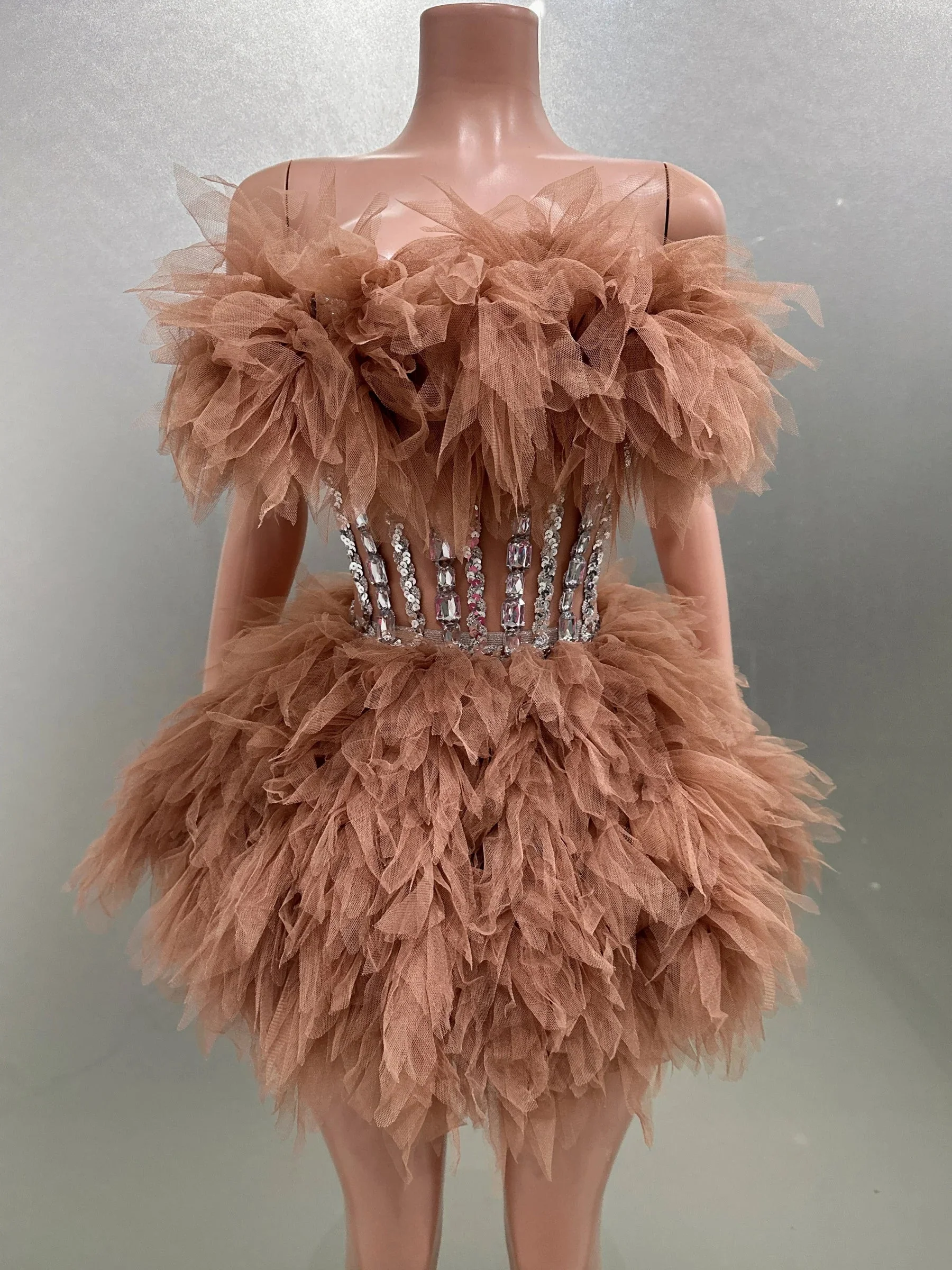 Celebrity Nightlcub Party Birthday Photo Shoot Dress Women Sexy Strapless Mesh Ruffles 2 Pieces Ball Gown Mini Dress - Image 6