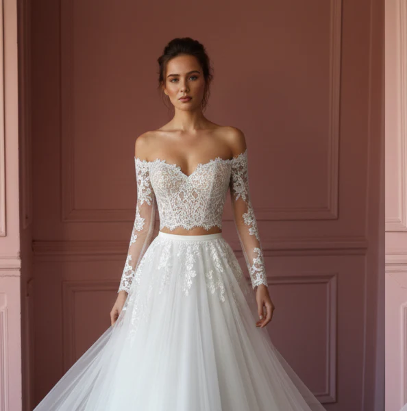 Tulle Skirt Wedding Dress Separate Long Top Options Bridal - Image 4