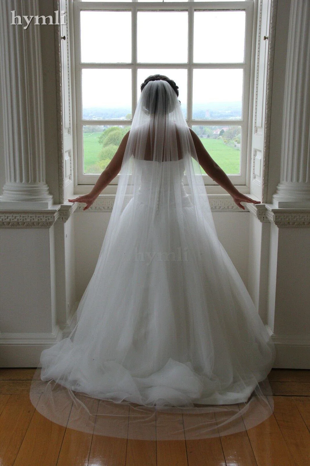 Chapel Length 90" Scatter Crystal Wedding Veil Cut Edge Metal Comb