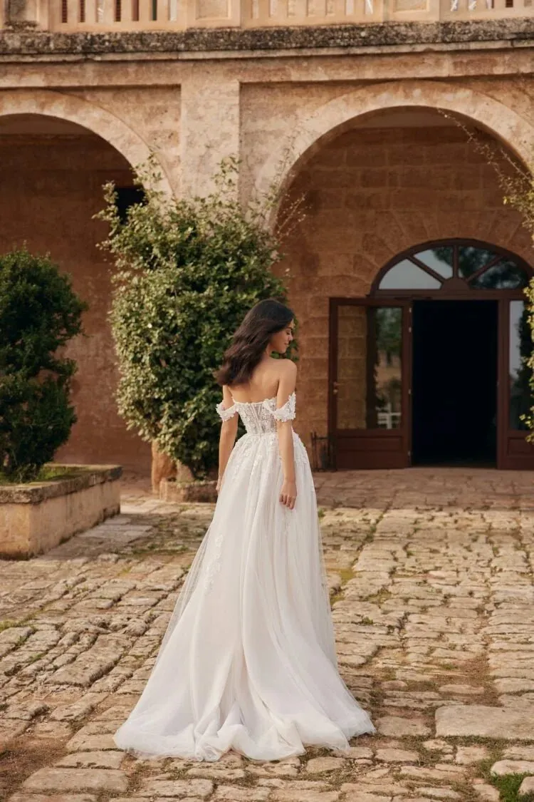 Charming A-line Wedding Dress For Bride Lace Appliques Sweetheart Off the Shoulder Tulle Vestidos De Novia Customized - Image 2